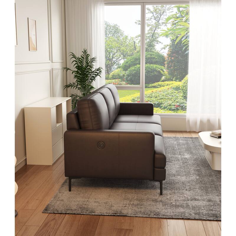 Top-Grain Leather Match Sofa, 77" Comfy Couch with USB Charger, Metal Legs, Ideal for Living Room & Office