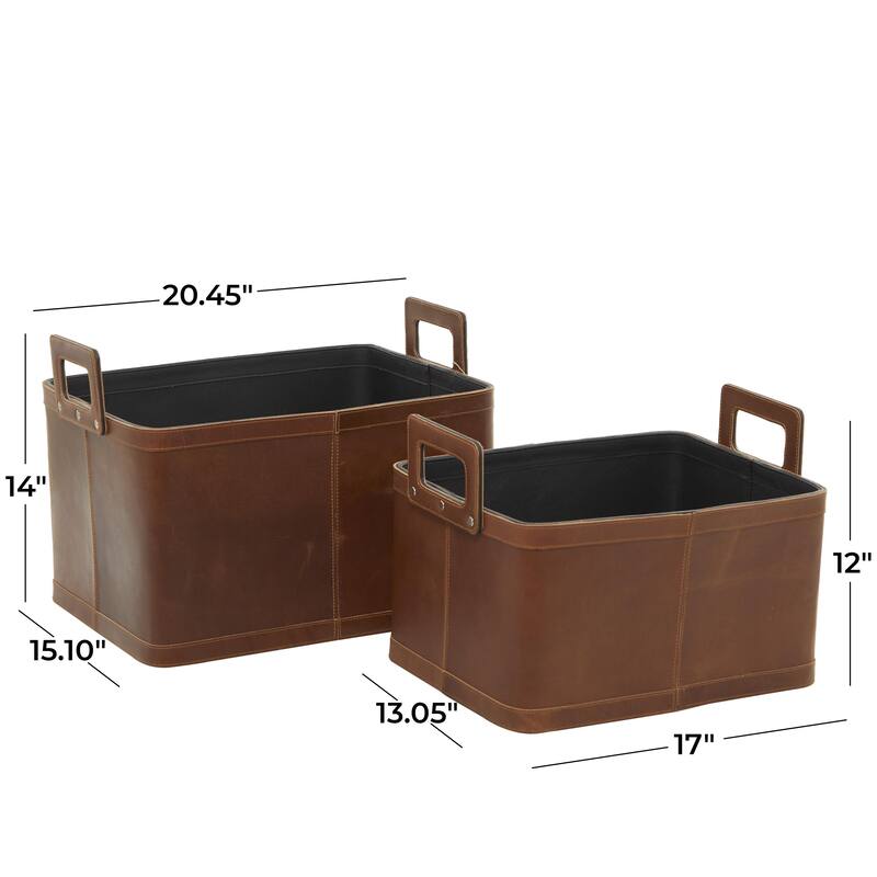 Leather Handmade Decorative and Functional Storage Basket with Handles - Set of 2 Dark Blue or Brown - Roche River Decor