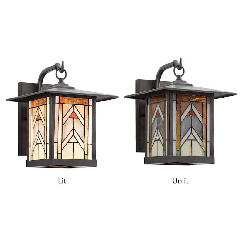 River of Goods Terracotta Stained Glass and Oil Rubbed Bronze 1-Light Outdoor Lantern Wall Sconce - 10.75" x 9" x 11.75"