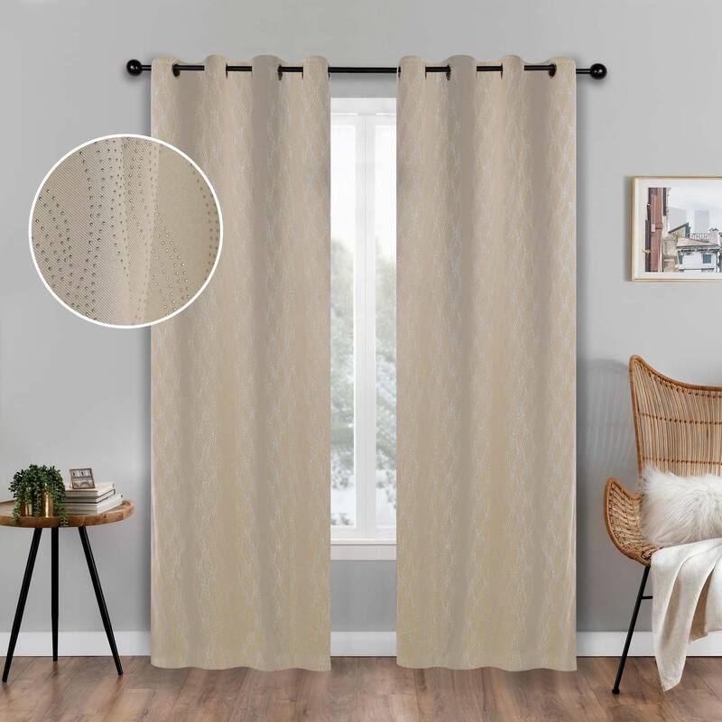 Superior Zuri Washable Room Darkening Curtains, Set of 2 Panels - 52"x63" - Ivory
