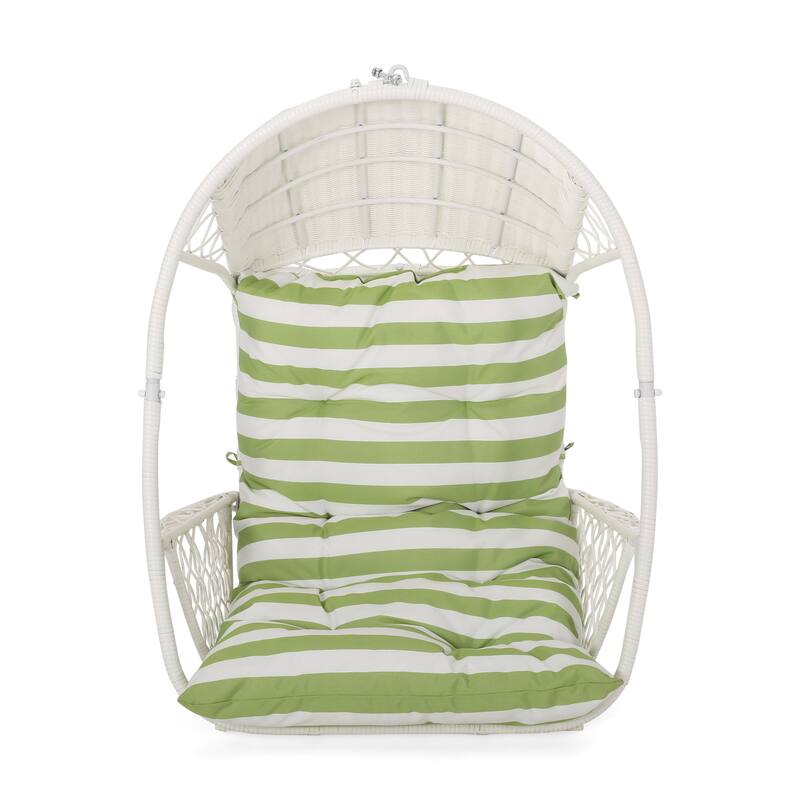 Malia Outdoor/Indoor Wicker Hanging Chair with Cushion (Stand Not Included) by Christopher Knight Home - White + Green