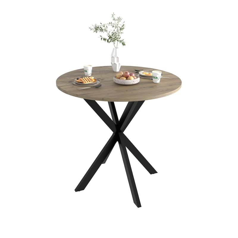 31.5 Inch Round Dining Table,Small Circle Kitchen Table with Metal Black Legs for 2-4 people(only table)
