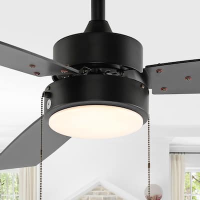 Chloe 42" 1-Light Modern 3-Speed Iron Height Adjustable Integrated LED Ceiling Fan with Pull Chains, Black, by JONATHAN Y