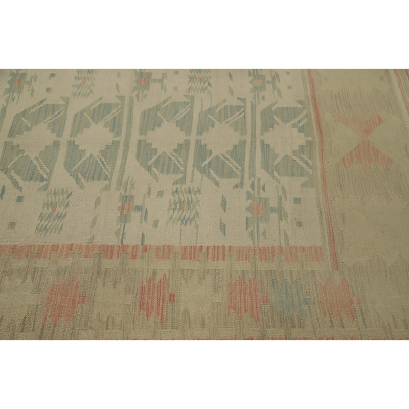 Hand Woven Oriental 100% Wool Carpet Southwestern Tribal Beige & Ivories Kilim Area Rug - 8' 2'' X 4' 10''
