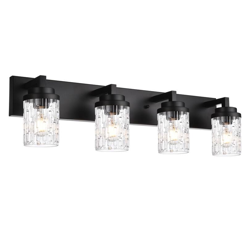 6-Light Modern Black Bathroom Vanity Light with Clear Grid Glass