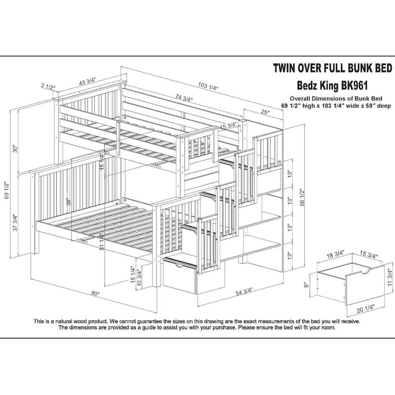 Taylor & Olive Trillium Twin over Full Stairway Bunk Bed, Full Trundle
