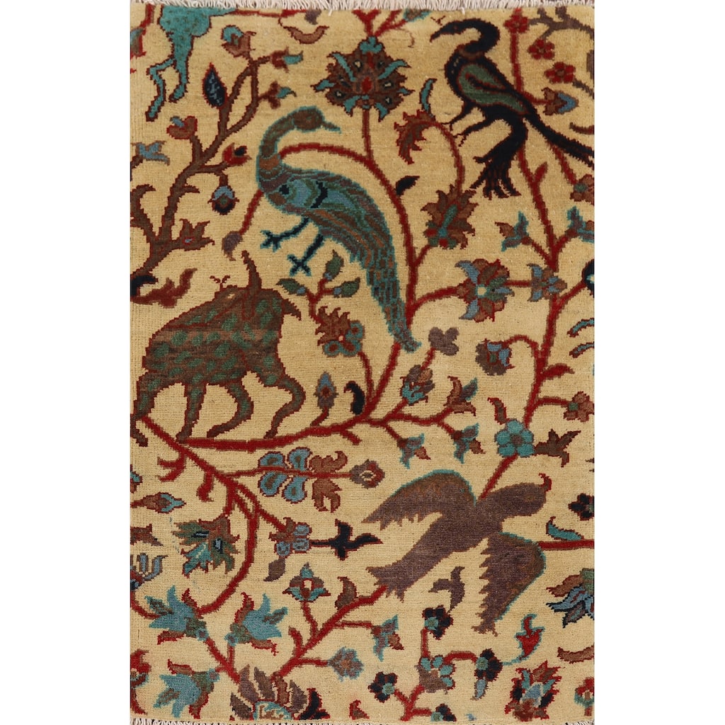 Animals Design Ziegler Oriental Accent Rug Hand-Knotted Wool Carpet - 2'1" x 2'11"
