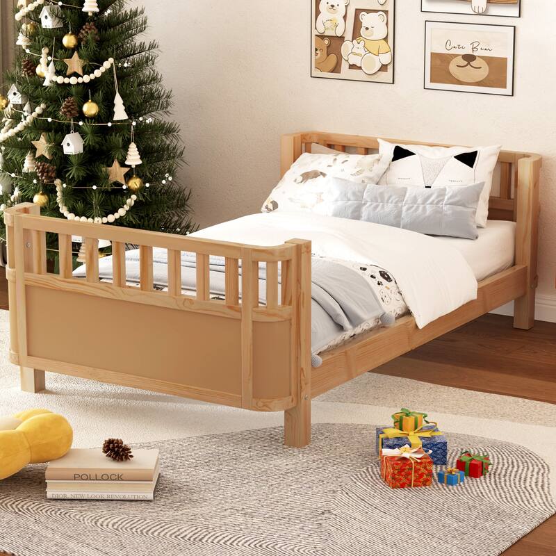 Toddler Low-profile Bed with Fences Headboard Footboard and Removable Side Rails for Kids, Girls and Boys Wooden Daybed