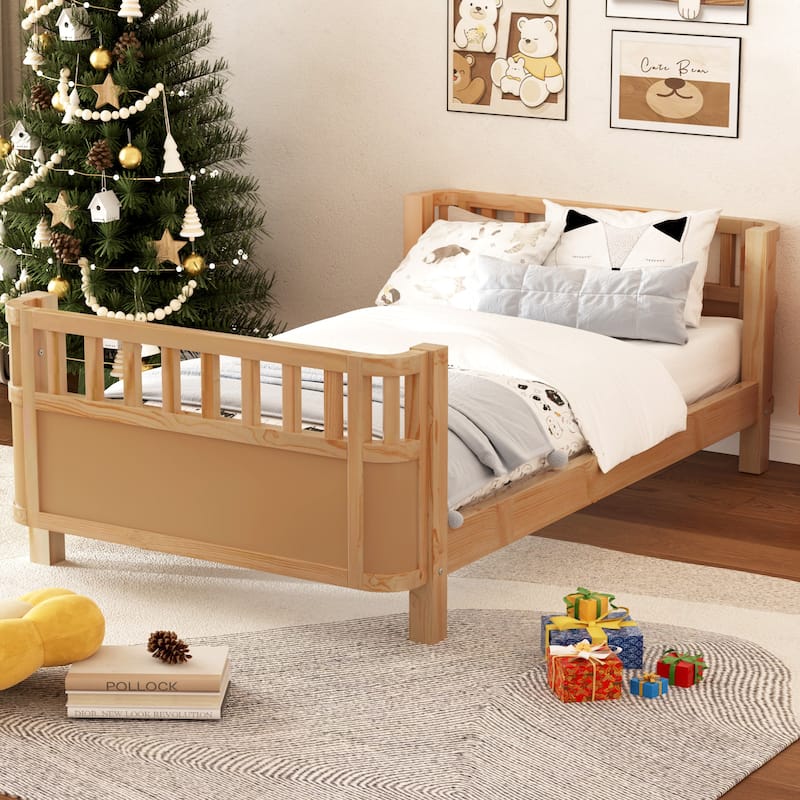 Wooden Kids Platform Bed, Low Profile Daybed Frame, Solid Wood Platform Sofa Bed Frame with Safety Rails