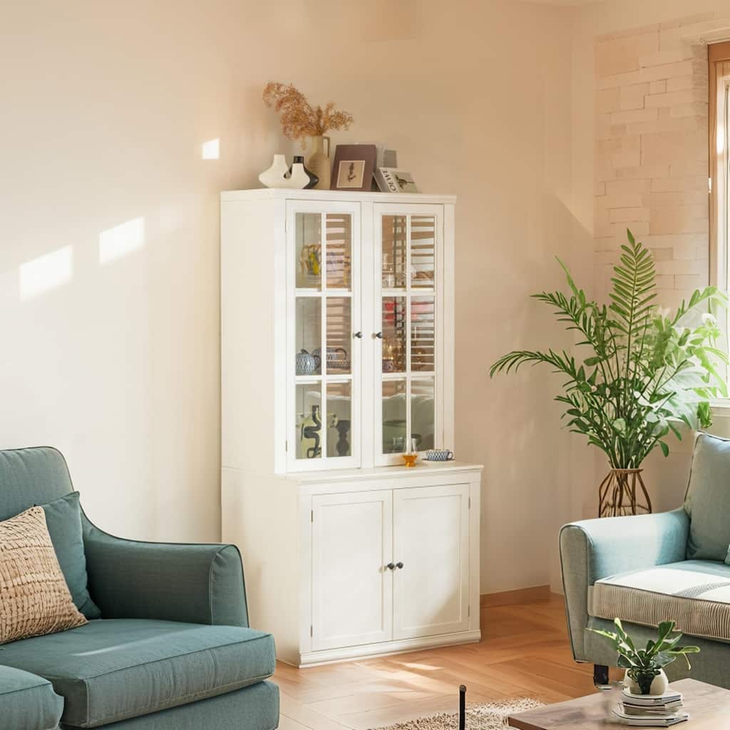Merax Elegant Freestanding Display Cabinet with Glass Doors