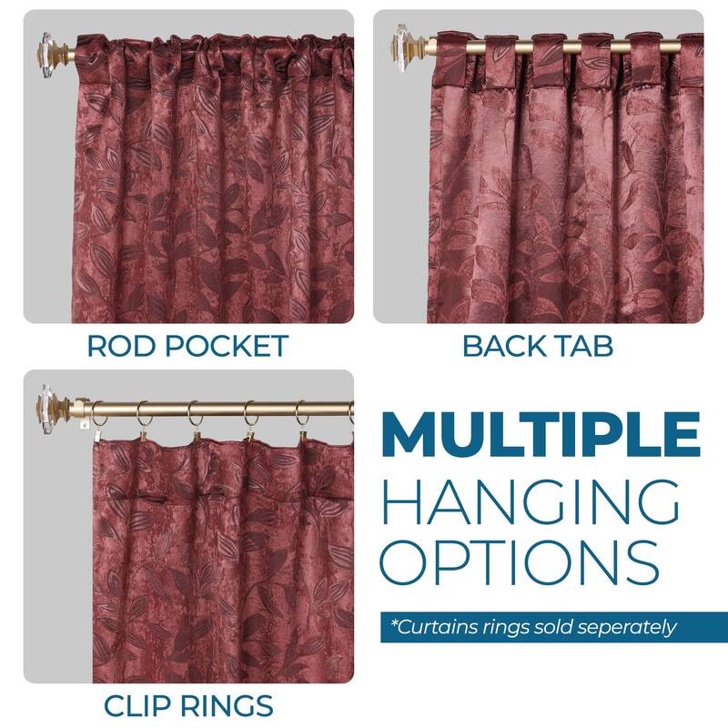 Superior Leaves Machine Washable Room Darkening Curtains with Back Tabs, Set of 2