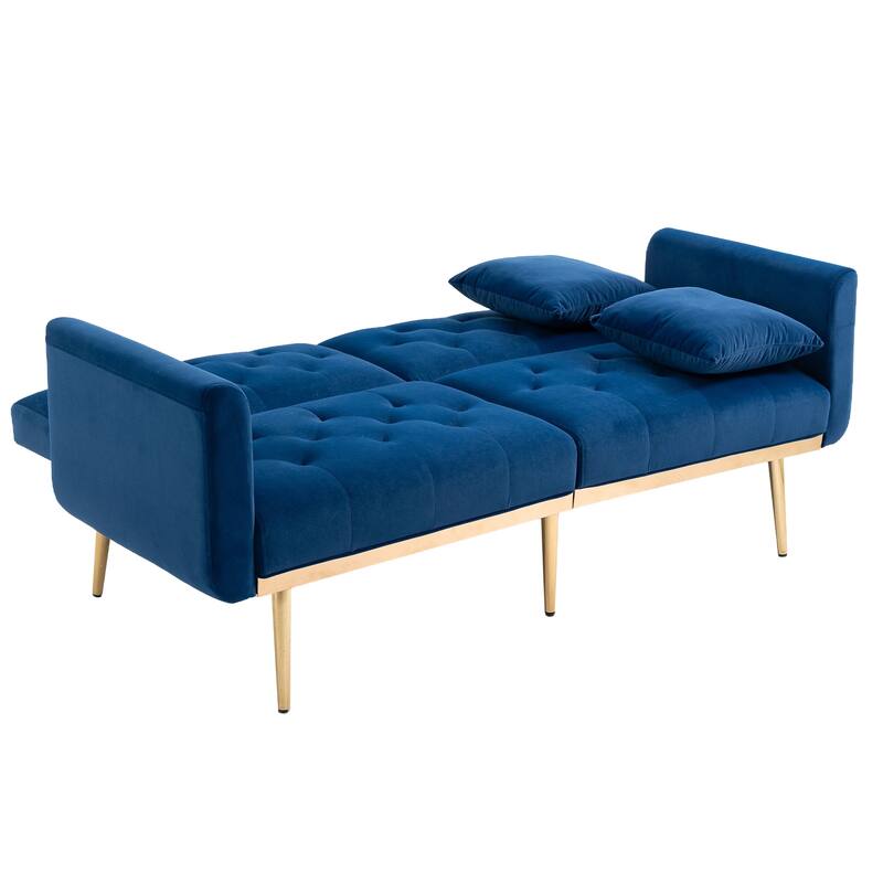 65.35" Velvet Futon Sofa Bed with Adjustable Backrest