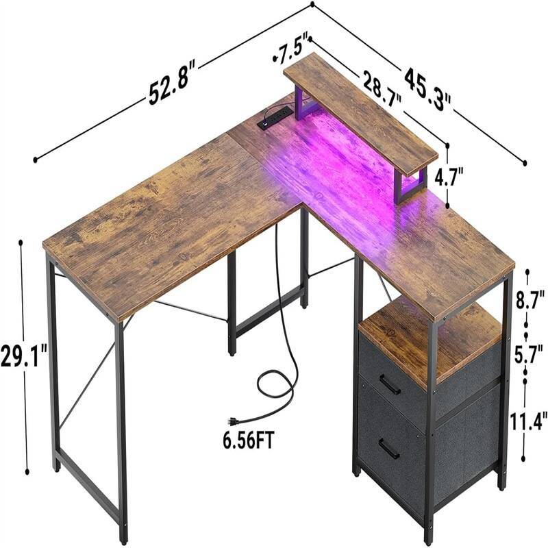 L Shaped Computer Desk with Storage File Drawer
