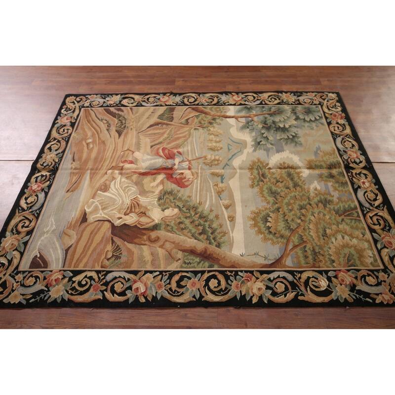 Hand Woven Oriental 100% Wool Carpet Traditional Pictorial Beige & Ivories Tapestries Area Rug - 5' 11'' X 4' 9''