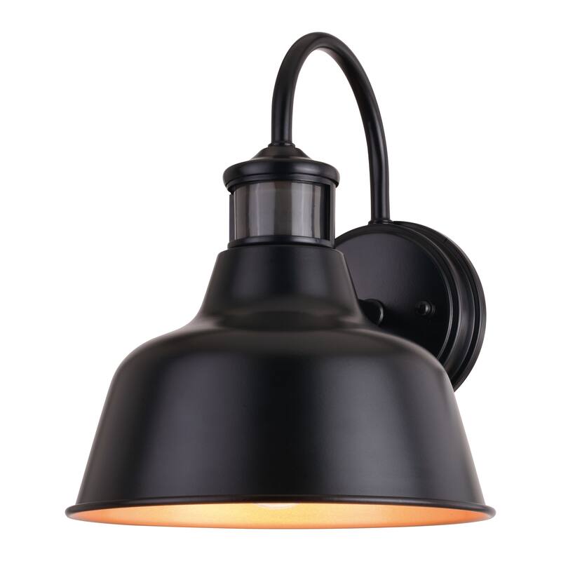 Cody Dark Bronze Motion Sensor Dusk to Dawn Outdoor Wall Light Farmhouse Metal Shade - 9.25-in W x 11.25-in H x 10.5-in D
