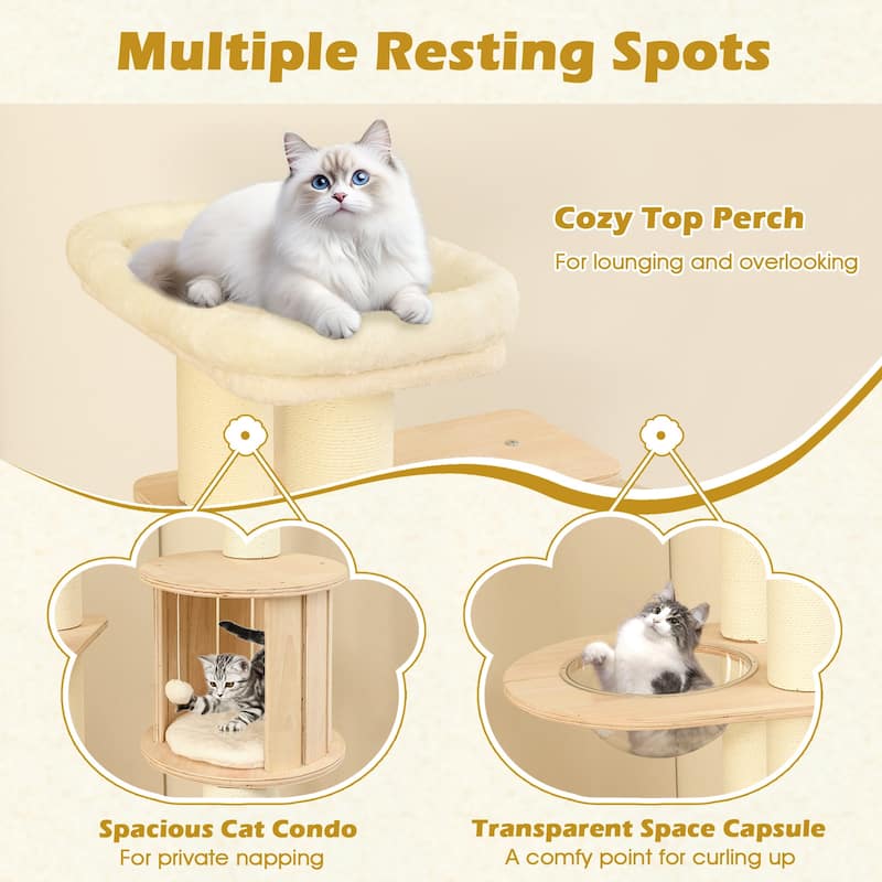 71 Inch Tall Wooden Cat Tree Tower with Cozy Perch Condo Space Capsule - 24" x 20" x 71"