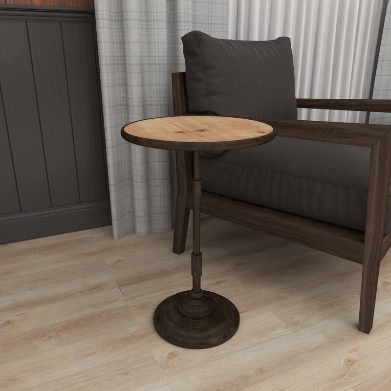 Bronze Metal Side End Accent Table with Brown Wood Top