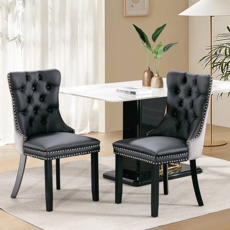 High-end Tufted Velvet Upholstered Nailhead Dining Chair Set of 6 - Set of 2 - Black Grey