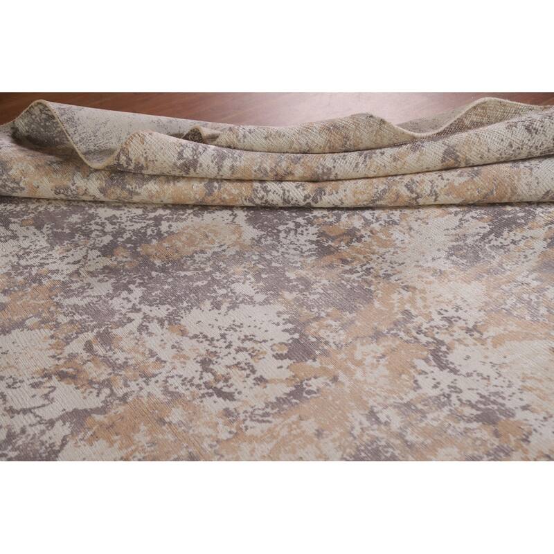 Abstract Modern Area Rug Hand-Knotted Beige Wool Carpet - 7'9"x 9'9"
