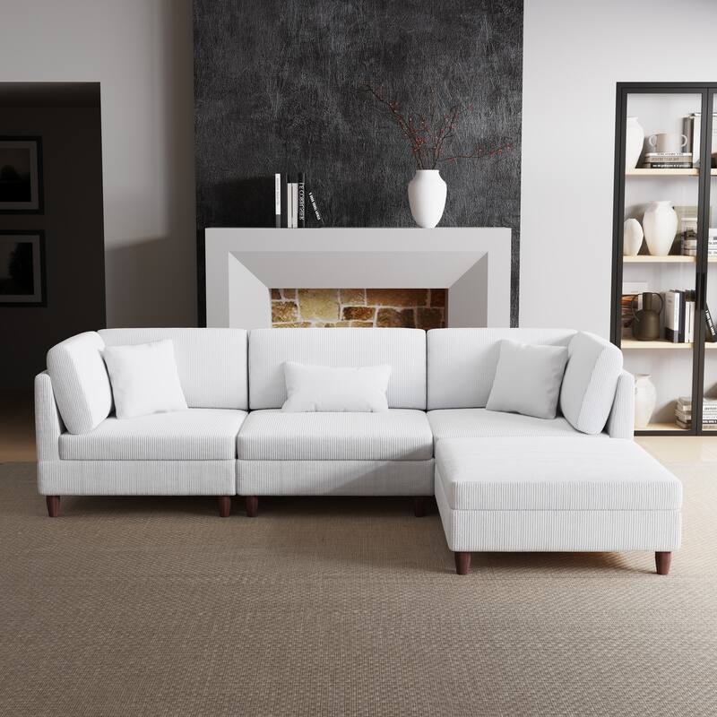 Corduroy Modular Sectional Sofa Set With Ottoman