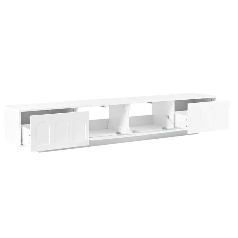 Roomfitters Modern TV Cabinet for TVs up to 95", Arched Fluted Glass Doors, Functional Media Console with Adjustable Storage