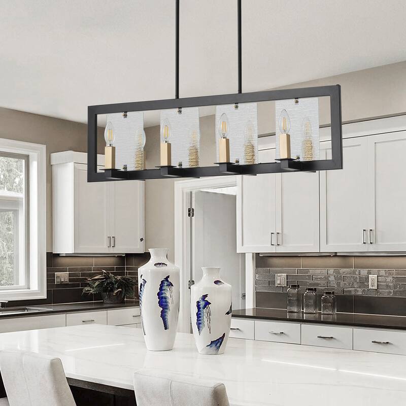 Farmhouse Black Chandelier Rectangle 8-Light Dining Room Lighting Fixture
