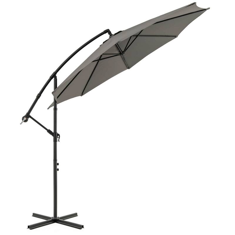 Costway 10 FT Patio Offset Umbrella w/8 Ribs Cross Base Tilt - Grey