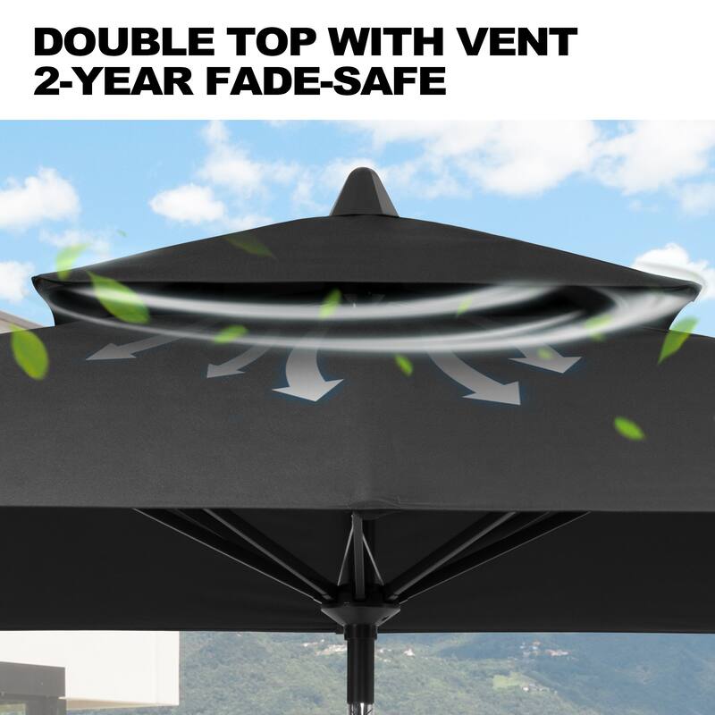 Pellebant 9 x 5 Ft Outdoor Double Top Market Umbrella with Wheels Base Stand