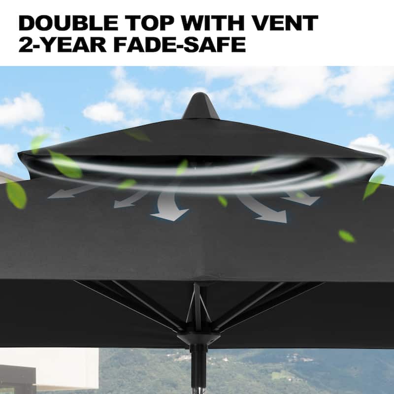 Pellebant Outdoor Patio 10 X 6.5 FT Double Top Market Umbrella with Wheels Base Stand