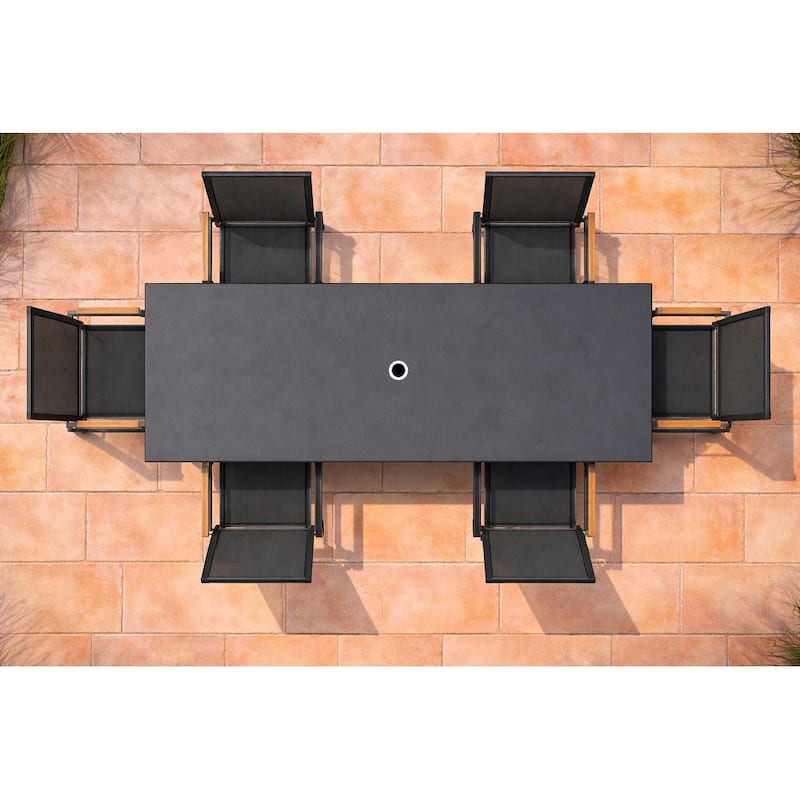 Bernini Dark Grey 7-Piece Aluminum Outdoor Dining Set with Sling Set in Smoke Grey - N/A