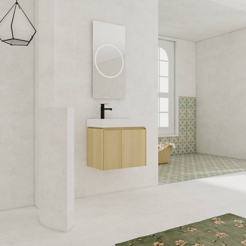 GDFStudio - Levistar Modern Wall-Mounted Bathroom Vanity with Scratch-Resistant Sink & Soft Close Door for Small Space