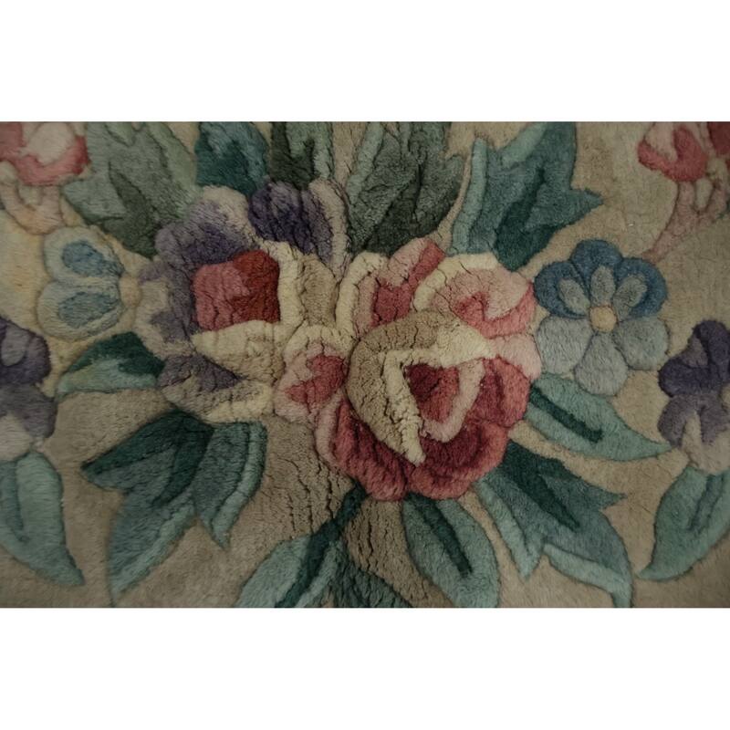 Hand Knotted Oriental 100% Wool Carpet Traditional Floral Beige & Ivories Art Deco Area Rug - 18' 2'' X 9' 11''