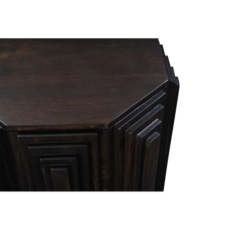 Geometric Design Octagonal Side Table - Solid Mango Wood Artisan Handcrafted Wood Furniture