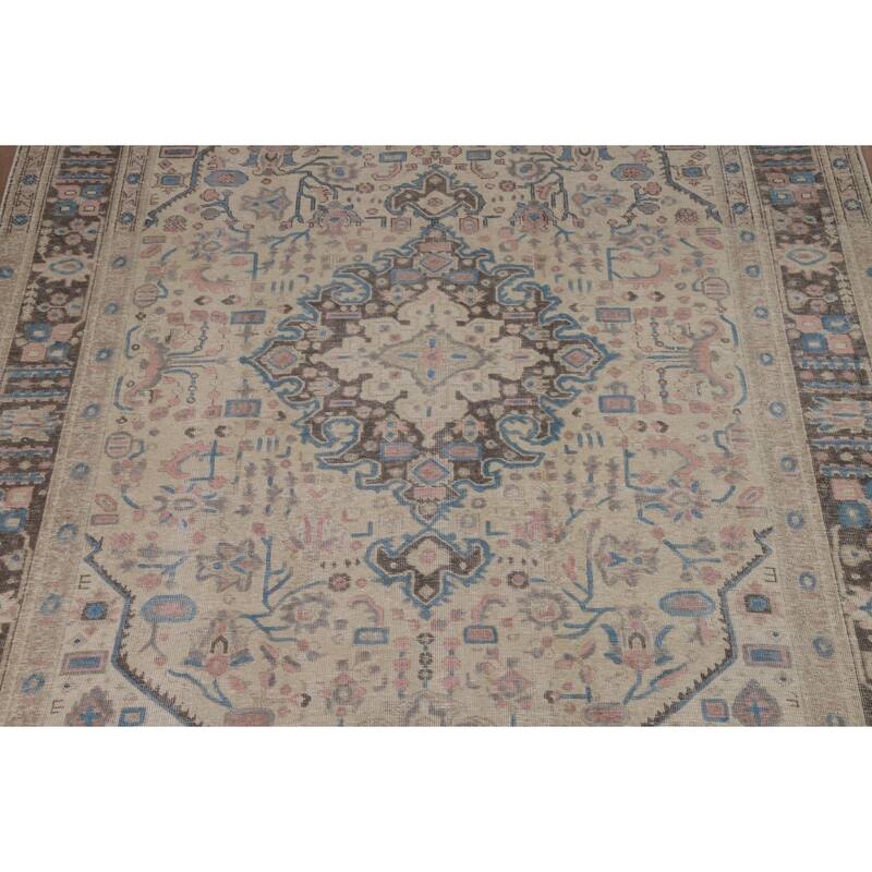 Geometric Beige Tabriz Persian Rug Hand-Knotted Wool Carpet - 8'1"x 10'8"