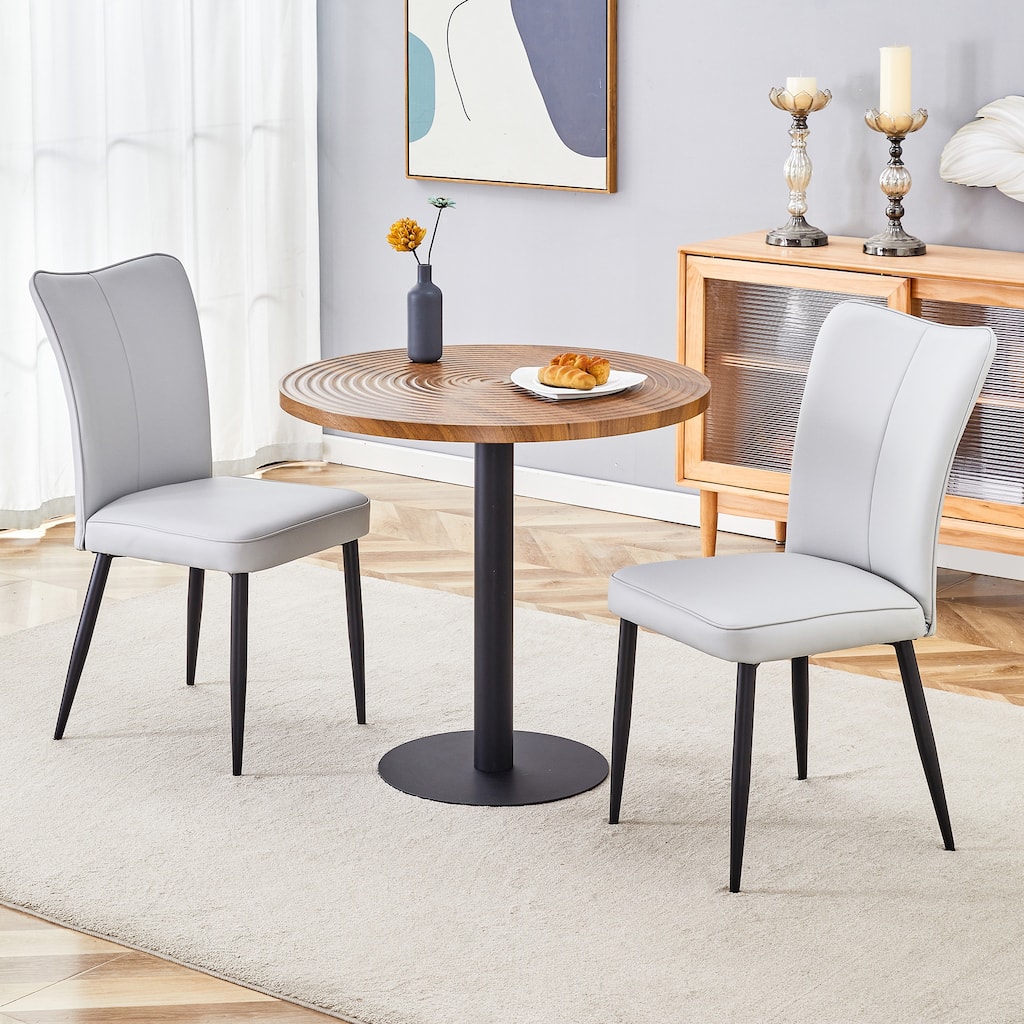 3-Piece Circular Dining Table and Chairs Set with Leather Dining Chair