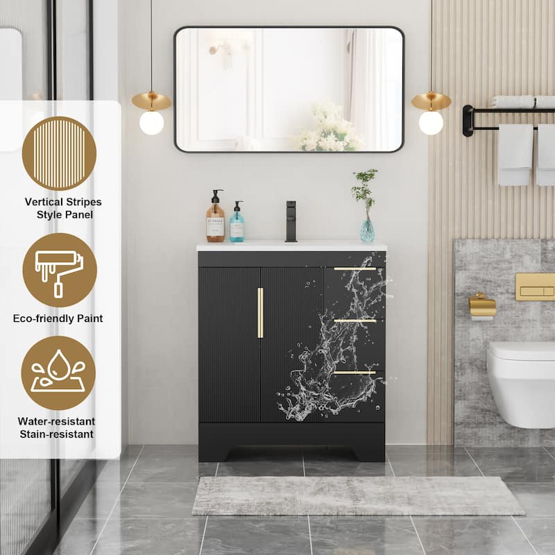 Vertical Stripes Bathroom Vanity Set with Sink Top & Faucet