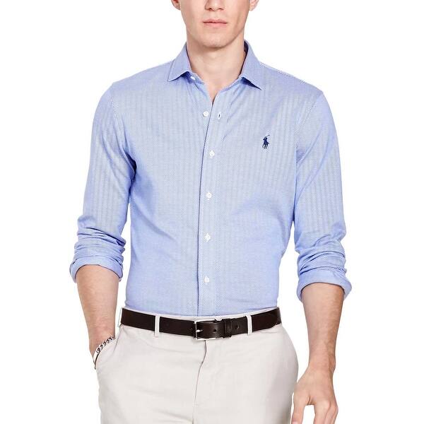 Shop Polo Ralph Lauren Herringbone Knit Dress Shirt Maidstone Blue