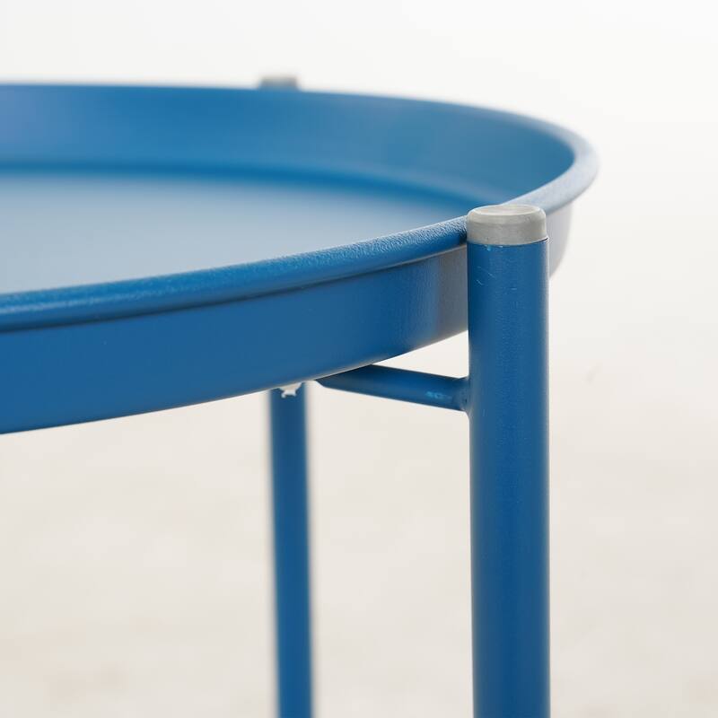 Clihome 2-Tier Metal Patio Side Table, Weather Resistant Outdoor Round End Table