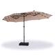 PHI VILLA 15-foot Rectangular Crank Outdoor Market Umbrella with Base Included - Antique Beige+Lights