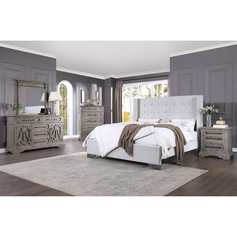 Imanni Tan Upholstered Bed with Tufted Headboard