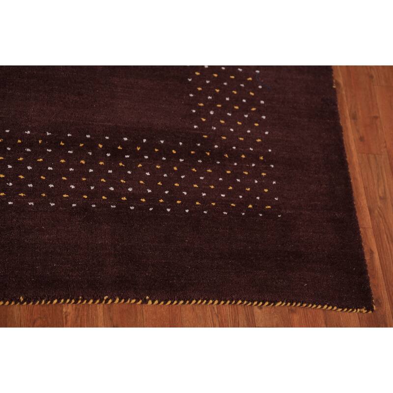 Brown Gabbeh Area Rug Handmade Oriental Wool Carpet - 8'1" x 9'8"
