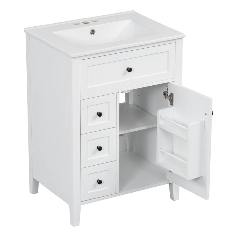 24" Bathroom Vanity With Sink, 3 Drawers & Cabinet With Adjustable Shelves, Modern Design