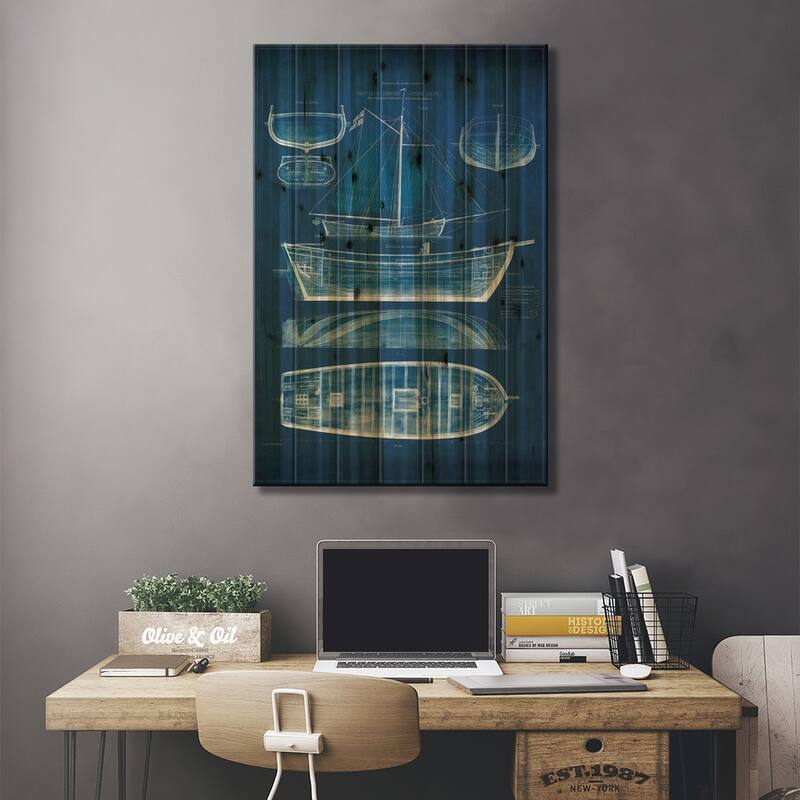 Antique Ship Blueprint II Print On Wood by Vision Studio - Multi-Color