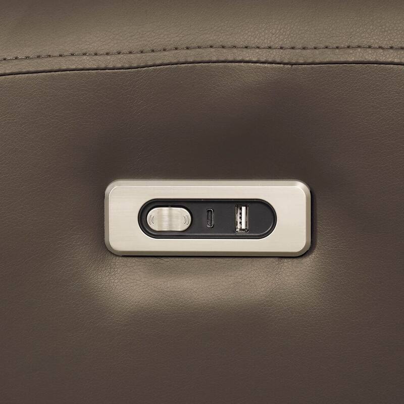 Sily Power Recliner Chair, Light Brown Faux Leather, Contoured Arms