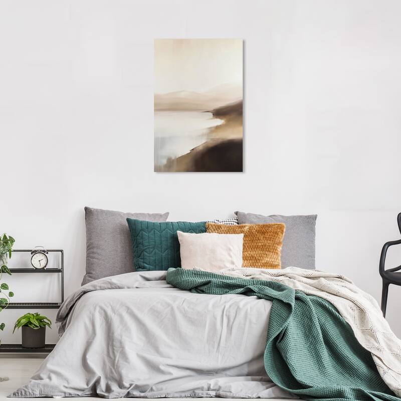 Wynwood Studio Nature and Landscape Misty Lakeshore Brown and Rustic Wall Art Canvas Print - 36 x 24