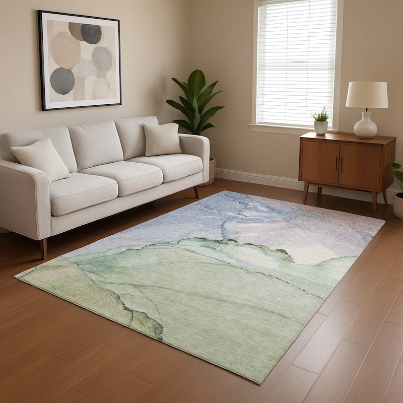 Premium Washable Super Soft Abstract Watercolor Mayfield Rug - Aloe - 5' x 7'6"