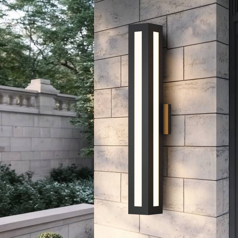 Modern Black Rectangular Linear Outdoor LED Wall Light for Porch - 30"
