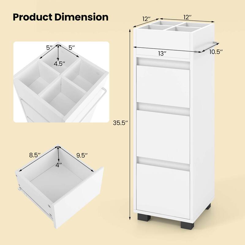 Costway Bathroom Floor Cabinet with 3 Drawers 4 Compartments 2-Side - See Details