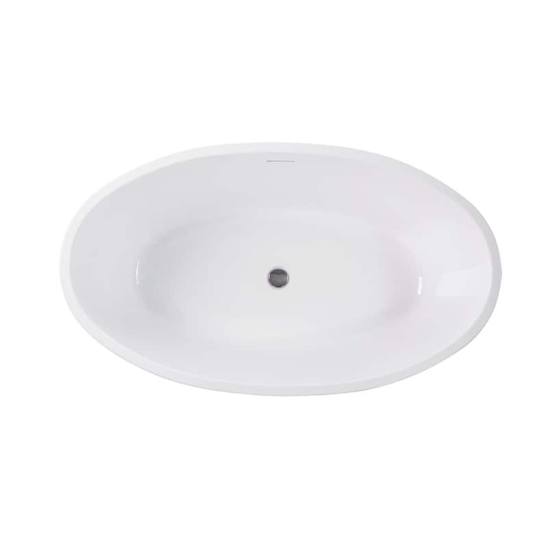 Vanity Art 55" Freestanding Acrylic Soaking Bathtub with Slotted Overflow & Pop-up Drain