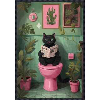 Bathroom Cat No 4 by The Art Concept Framed Canvas Wall Art Print - Sylvie Beaded Black